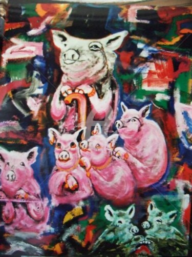 Peinture intitulée "Porcos e porcas na…" par Antonio Santos, Œuvre d'art originale