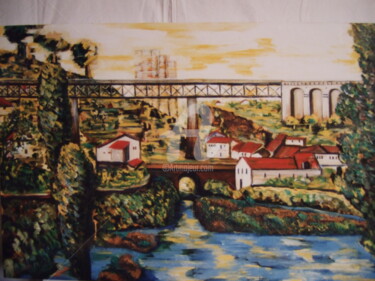 Painting titled "Ponte do caminho de…" by Antonio Santos, Original Artwork, Oil