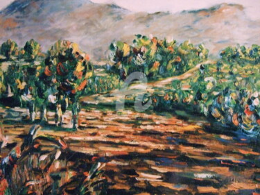 Painting titled "Paisagem com Montan…" by Antonio Santos, Original Artwork, Oil