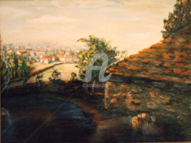Painting titled "Rua da aldeia do Ba…" by Antonio Santos, Original Artwork, Oil