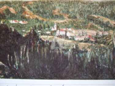 Painting titled "Vista da aldeia de…" by Antonio Santos, Original Artwork, Oil
