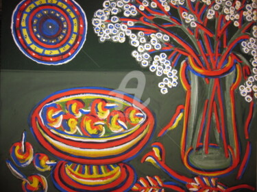 Peinture intitulée "iCoupe avec fruits…" par Antonio Santos, Œuvre d'art originale, Huile