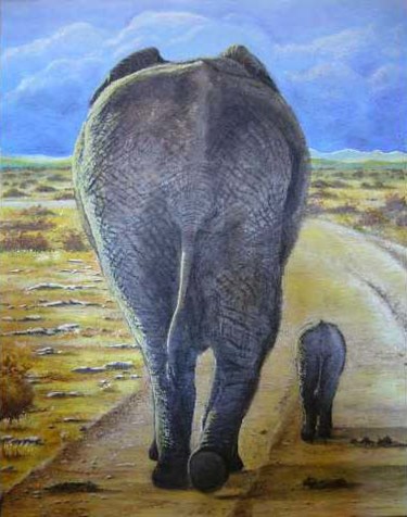 Peinture intitulée "Bye bye éléphants" par Séverine Antoniotti, Œuvre d'art originale, Huile