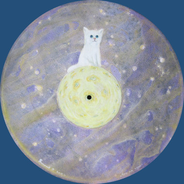 Картина под названием "Котик на луне." - Roman Antonov, Подлинное произведение искусства, Акрил