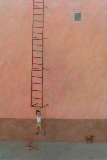 Картина под названием "Мальчик,повисший на…" - Roman Antonov, Подлинное произведение искусства, Масло