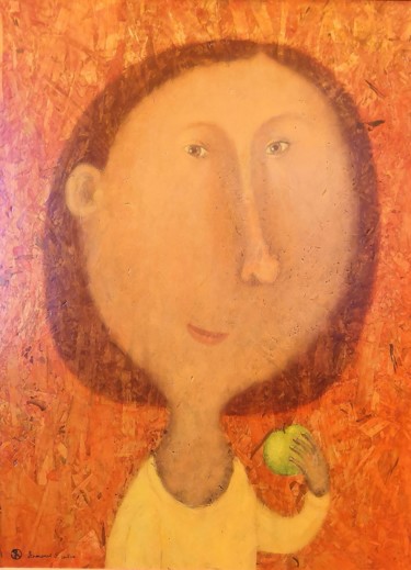 Painting titled "С яблоком." by Roman Antonov, Original Artwork, Oil