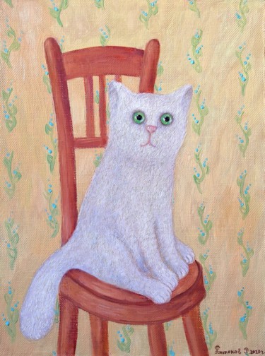 Painting titled "Котик." by Roman Antonov, Original Artwork, Oil