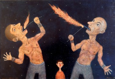 Картина под названием "Глотатели и изверга…" - Roman Antonov, Подлинное произведение искусства, Масло Установлен на Деревянн…