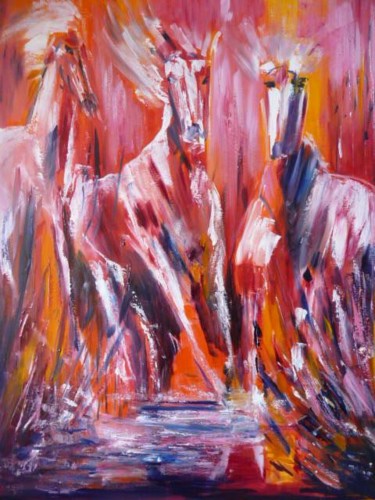 Peinture intitulée "Chevaux du Marais" par Oliver Anton, Œuvre d'art originale, Huile