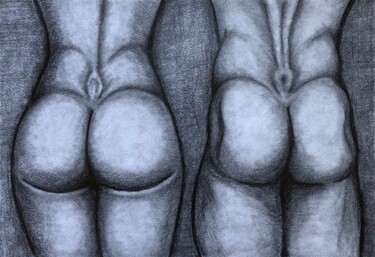 Dessin intitulée "Les deux fessiers" par Antony Baude, Œuvre d'art originale, Crayon