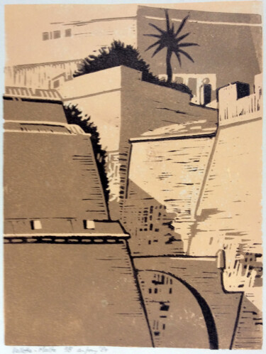 Printmaking titled "Ramparts Valletta-M…" by Antony De Baat, Original Artwork, Linocuts