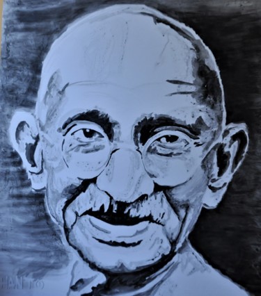 Painting titled "Gandhi" by Hanto, Original Artwork, Ink