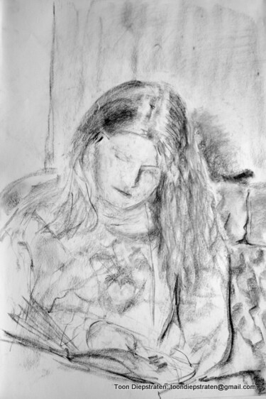 Drawing titled "Girl reading" by Antoon Diepstraten, Original Artwork