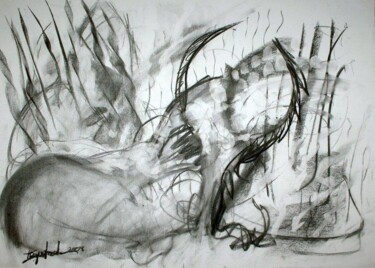 Dibujo titulada "Resting Zeus" por Antoon Diepstraten, Obra de arte original, Carbón