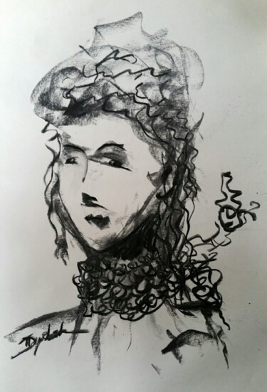 Рисунок под названием "Meisje met sjaal." - Antoon Diepstraten, Подлинное произведение искусства, Древесный уголь