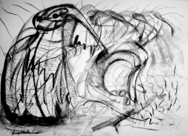 Rysunek zatytułowany „Penguin Cafe Music” autorstwa Antoon Diepstraten, Oryginalna praca, Węgiel drzewny