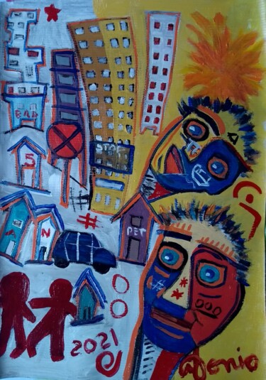 Painting titled "Pensamentos sociais" by Antonio Alves De Souza, Original Artwork, Acrylic