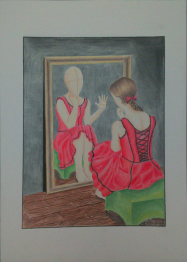 Zeichnungen mit dem Titel "Attraverso lo specc…" von Antonietta Stefania Di Rosa, Original-Kunstwerk, Conté-Buntstifte
