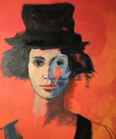 Painting titled "Portrait rouge" by Antoinette Plique, Original Artwork, Acrylic