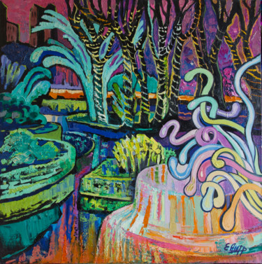 Картина под названием "В парке у фонтана" - Ekaterina Antropova, Подлинное произведение искусства, Масло