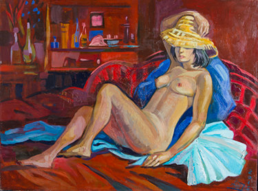 Malerei mit dem Titel "Обнаженная в шляпе" von Ekaterina Antropova, Original-Kunstwerk, Öl