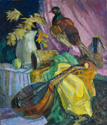 Painting titled "Натюрморт с птицей" by Ekaterina Antropova, Original Artwork, Oil