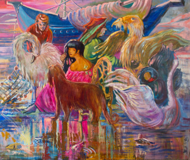 Schilderij getiteld "И корабль плывет" door Ekaterina Antropova, Origineel Kunstwerk, Olie