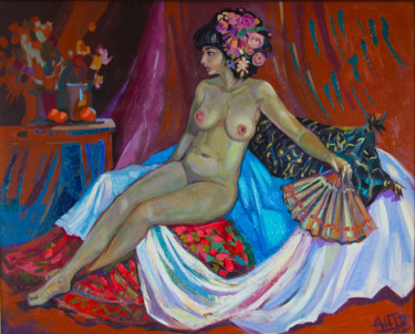 Painting titled "Испанка - обнаженна…" by Ekaterina Antropova, Original Artwork, Oil