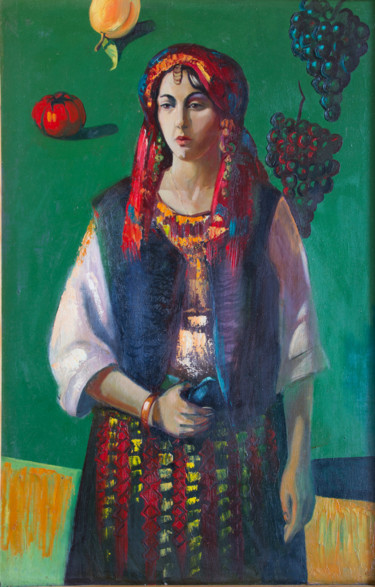 Peinture intitulée "Портрет на зеленом" par Ekaterina Antropova, Œuvre d'art originale, Huile