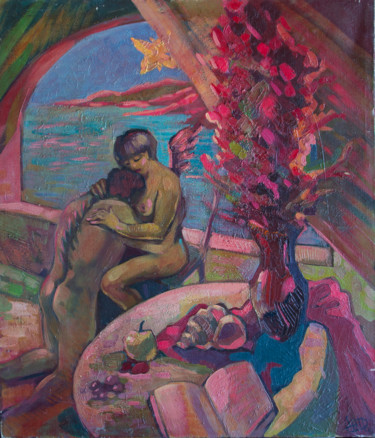 Painting titled "Закат любви" by Ekaterina Antropova, Original Artwork, Oil