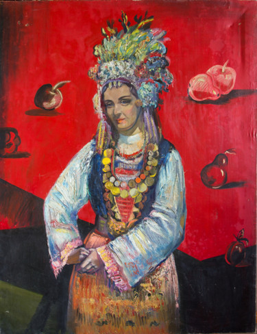 Peinture intitulée "Портрет на красном" par Ekaterina Antropova, Œuvre d'art originale, Huile