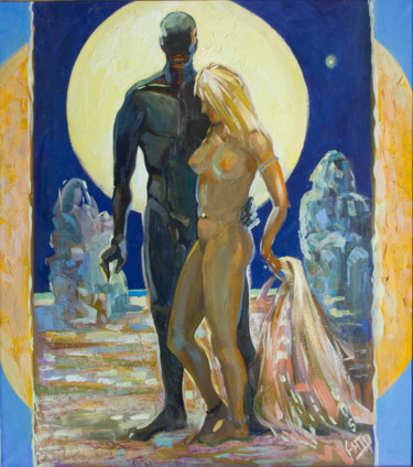 Картина под названием "Ночь и день" - Ekaterina Antropova, Подлинное произведение искусства, Масло