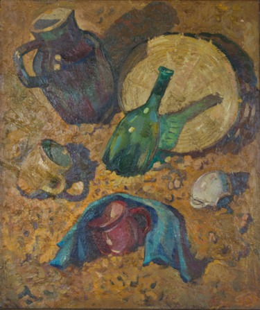 Картина под названием "Предметы на песке" - Ekaterina Antropova, Подлинное произведение искусства, Масло