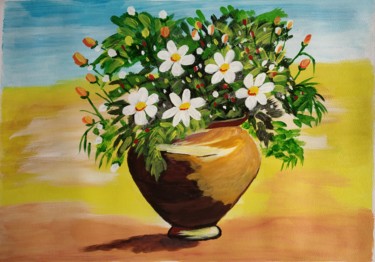 Painting titled "Flower Pot" by Anuradha Singh, Original Artwork, Acrylic