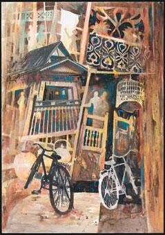 Pittura intitolato "Malacca House & Bic…" da Anuar Dan, Opera d'arte originale