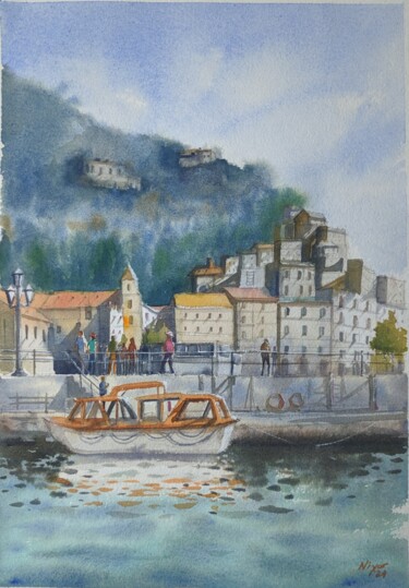 Картина под названием "Port in Italy" - Anubhuti Das, Подлинное произведение искусства, Акварель