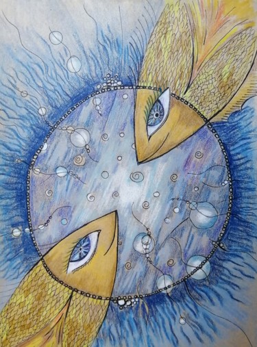 Картина под названием "Fish art Original a…" - Valentina Anufrieva, Подлинное произведение искусства, Воск