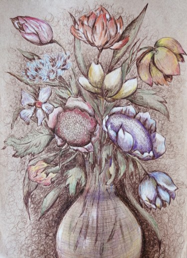 Flovers graphics art Peinture intitulée "Flovers graphics art" par Valentina Anufrieva, Œuvre d'art originale, Stylo gel