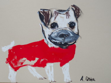 Dessin intitulée "french bulldog II" par Anna Sadzik, Œuvre d'art originale, Pastel