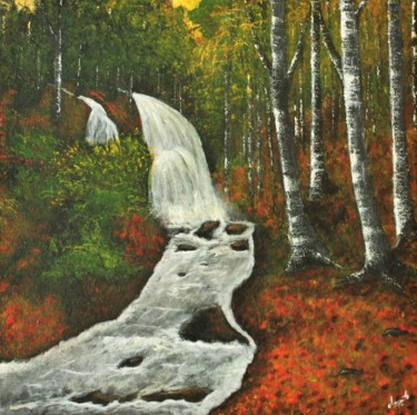 Painting titled "Autumn-waterfalls.j…" by Anupama Rao, Original Artwork, Acrylic