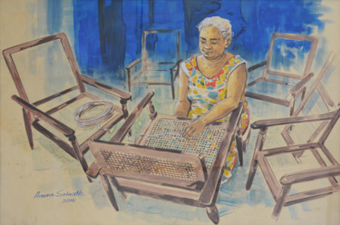 Painting titled "Weaving Foundations" by Anura Srinath, Original Artwork, Acrylic Mounted on Wood Stretcher frame