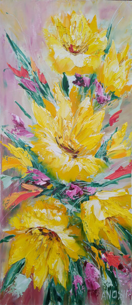 Peinture intitulée "Flowers-3" par Anush Emiryan, Œuvre d'art originale, Huile Monté sur Châssis en bois
