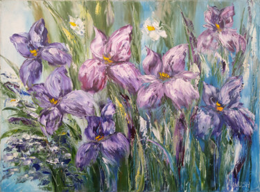 Painting titled "Flowers-5" by Anush Emiryan, Original Artwork, Oil Mounted on Wood Stretcher frame