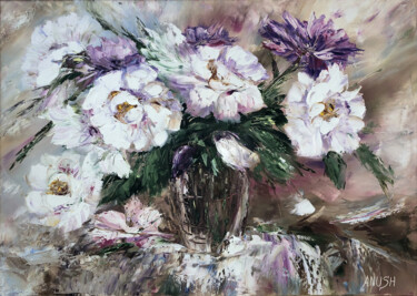 Pittura intitolato "Still life flowers…" da Anush Emiryan, Opera d'arte originale, Olio Montato su Telaio per barella in leg…