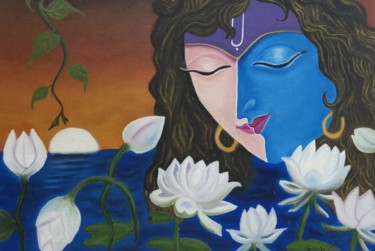 Painting titled "Radha Krishna" by Ak, Original Artwork, Oil