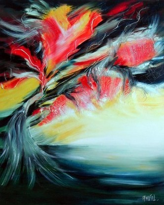 Painting titled "EMERGENCE" by Anval, Original Artwork, Oil Mounted on Wood Stretcher frame