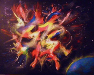 Painting titled "AU COEUR DU COSMOS" by Anval, Original Artwork, Acrylic Mounted on Wood Stretcher frame