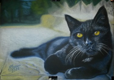 Pittura intitolato "Cat" da Vladimir Nakonechnyi, Opera d'arte originale, Pastello