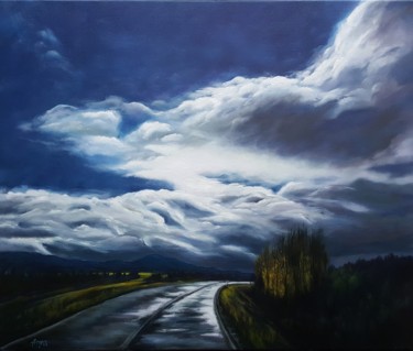 Painting titled "Cloudy Road" by Anya Komaristaia-Dumouchel, Original Artwork, Oil