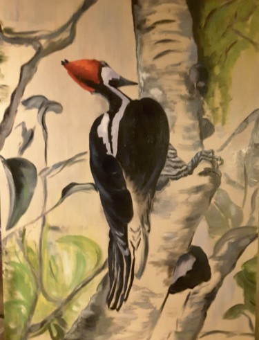 Malerei mit dem Titel "Woodpecker" von Anya Komaristaia-Dumouchel, Original-Kunstwerk, Öl